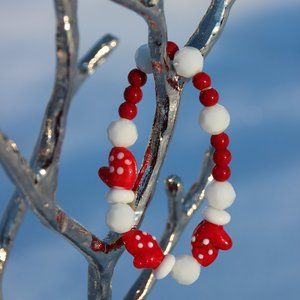 Christmas winter jewelry mitten snowball bracelet and earrings set handmade